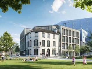 An artist's impression of the site, looking out towards The Crown pub on Crown Point Road, whose proposed renovation is subject to a separate planning application.