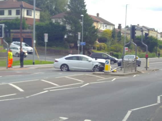The driver had crashed into a pedestrian crossing on the A65 Kirkstall Road (photo: Paul Chatterton).