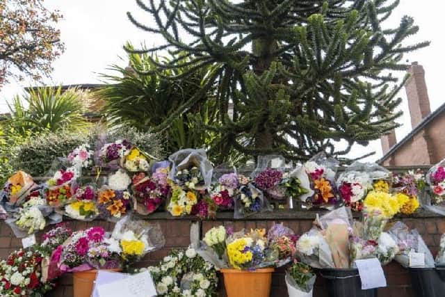 Floral tributes to Andrew Kitson after the fatal collision on Leeds Road, Outwood.