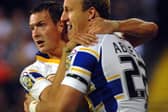 Leeds Rhinos' Carl Ablett (right) celebrates his try against Hull FC with Danny McGuire in 2007. Picture: Anna Gowthorpe/PA Wire.
