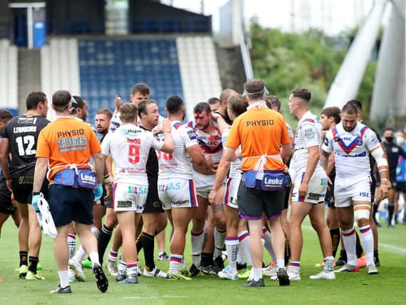 Players from both sides are involved in a scuffle during Wakefield's Challenge Cup defeat by Catalans two weeks ago. Picture by Danny Lawson PA Wire.