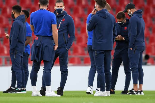 ENGLAND DEBUT: For Leeds United midfielder Kalvin Phillips, four from left facing camera. Photo by Michael Regan/Getty Images.