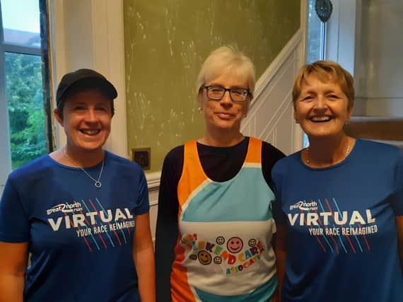 Running trio: Sam Armitage, Caroline Bond and Linda Spurr are up for the virtual challenge