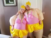Liz Ellwood wiith son Dalton, in their ballerina suits