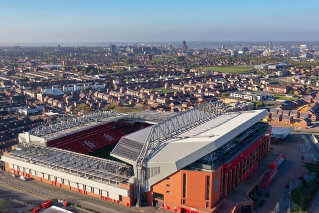 MISSING THE FANS: Leeds United's season opener will begin at an empty Anfield, above, Liverpool's famous home. Photo by Christopher Furlong/Getty Images.