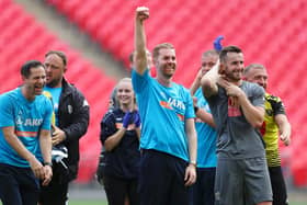 IT'S A BEAUTIFUL DAY: Simon Weaver celebrates his team's victory over Notts County at Wembley. Picture: Catherine Ivill/Getty Images