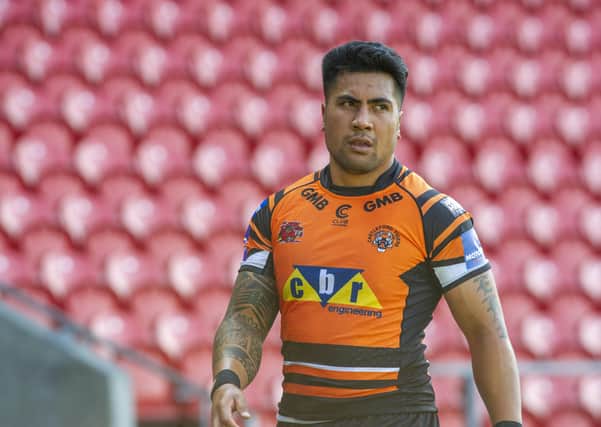Castleford
Tigers' Sosaia Feki lasted just 24 minutes in his debut against Hull FC in the Challenge Cup. Picture: Tony Johnson/JPIMedia.