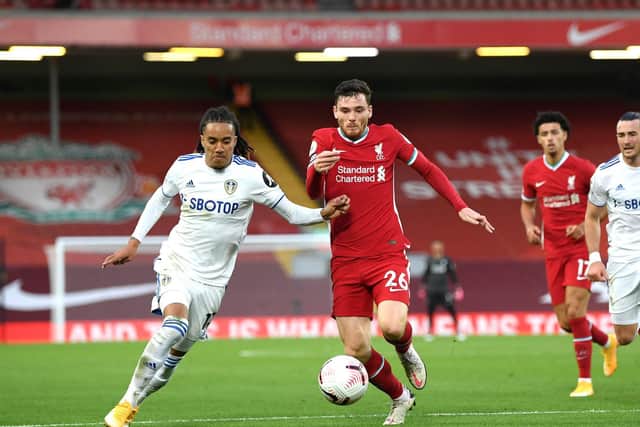 THRILLER - Helder Costa and Andy Robertson each showcased their attacking prowess in a pulsating game between Liverpool and Leeds United. Pic: Getty