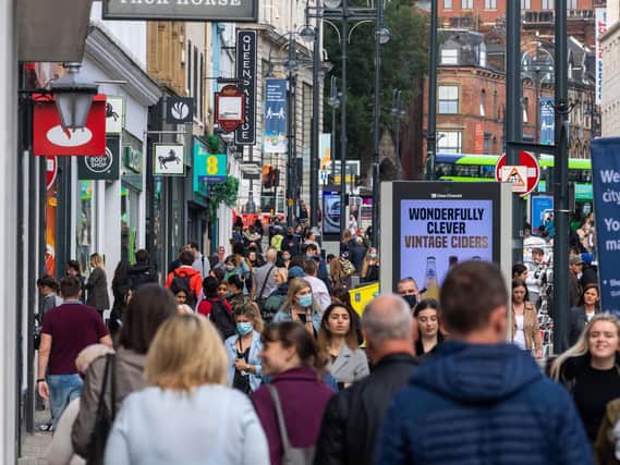 This was the scene in Leeds city centre on Saturday as coronavirus infection rates continue to rise