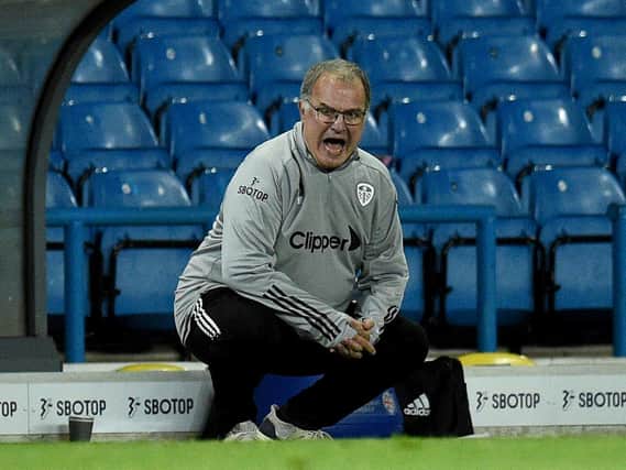 FIRST HOME GAME: In the Premier League for Leeds United head coach Marcelo Bielsa, pictured during Wednesday night's Carabao Cup exit at home to Hull City. Photo by Oli Scarff - Pool/Getty Images.