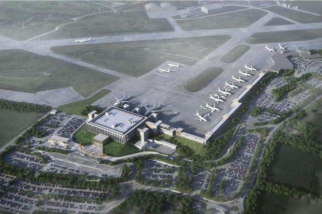 An artist's impression of what the proposed new Leeds Bradford Airport terminal could look like.