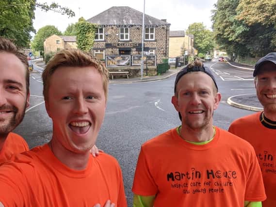 Four of the five friends who plan to run 30 miles on Sunday in aid of Martin House Hospice in Boston Spa. Pictured from left: (Joe Butcher, Sam Beresford, Rob Mynett and Jack Firth.