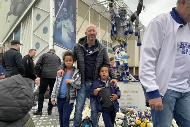 Rob, who is a member of the Israel Leeds United Supporters Club, with his kids at Elland Road.