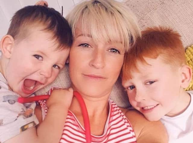 Emma Hoult, who has sadly died aged 35, pictured with her sons Jack and Harry