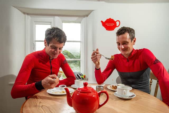Olympians Jonny and Alistair Brownlee enjoy a cup of Yorkshire Tea and cake at The Tea Cottage in Bolton Abbey. Picture by Bruce Rollinson.