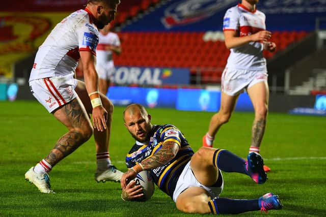 Luke Briscoe scored one of Rhinos' eight tries in the Cup quarter-final win over Hull KR. Picture by Jonathan Gawthorpe.