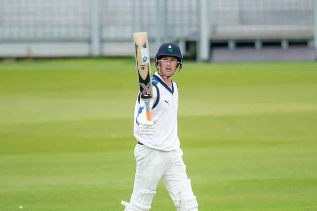 CONSISTENCY: Yorkshire's Harry Brook celebrates his half century on his way to an unbeaten 66 as he steers his side home agianst Durham. Picture by Allan McKenzie/SWpix.com
