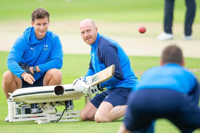 Yorkshire coach Andrew Gale conducts slip-catch practice. Picture by Allan McKenzie/SWpix.com