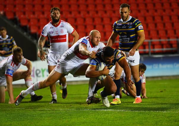Rhyse Martin touches down for Leeds Rhinos in the Coral Challenge Cup quarter-final win over Hull Kingston Rovers. Picture: Jonathan Gawthorpe/JPImedia.