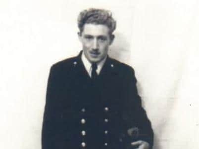 Leonard Farrar pictured aged 17 in his Merchant Navy uniform.