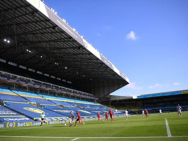 STILL NO FANS: For Leeds United's first Premier League home game for 16 years against Fulham on Saturday, above, and there is no prospect of a quick return. Photo by Laurence Griffiths/Getty Images.