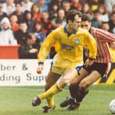 MEMORABLE: Leeds United left back Tony Dorigo in action during his side's 3-2 win at Sheffield United in April 1992 which sealed the Whites the old First Division title at Bramall Lane. Picture by YPN.