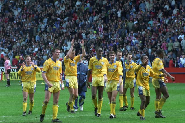 CHAMPIONS: Leeds United celebrate becoming champions of England at Bramall Lane in April 1992. Picture by YPN.