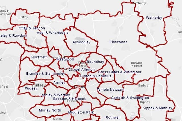 Leeds City Council ward boundaries outlined on arcgis.com
