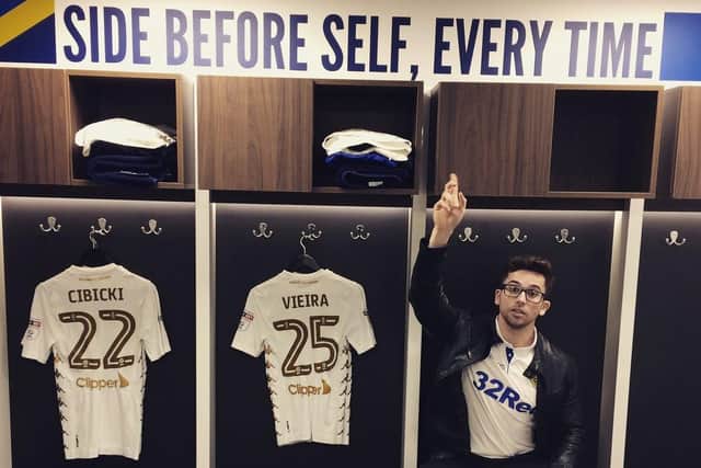 Brazilian supporter Vitor Dellagiustina at Elland Road 2017.
