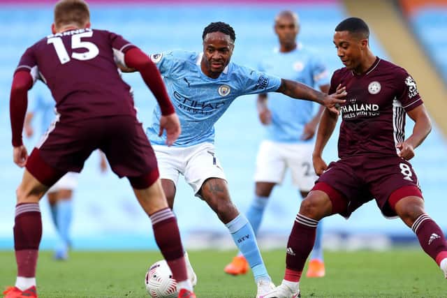 MARKET LEADER: Manchester City's Raheem Sterling, centre, is favourite to score first in Saturday evening's clash against Leeds United at Elland Road. Photo by Catherine Ivill/Getty Images.