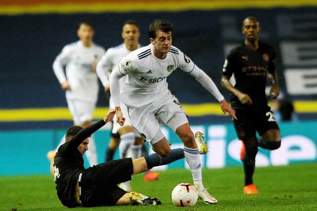 Patrick Bamford gets away from Aymeric Laporte. Picture: Simon Hulme.