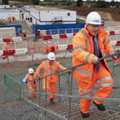 Prime Minister Boris Johnson during a visit to the HS2 Solihull Interchange building site in the West Midlands to mark the formal start of construction on HS2, in September 2020. Photo credit: PA