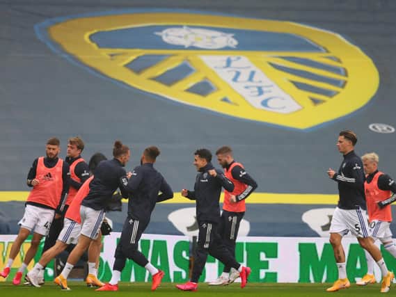 THRIVING: Leeds United's players warm up before Saturday's Premier League hosting of Manchester City which ended in a 1-1 draw, putting Marcelo Bielsa's Whites on seven points after just four games. Photo by Catherine Ivill/Getty Images.