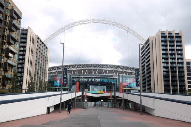 An almost-deserted Wembley Way. Picture: Yui Mok/PA Wire.