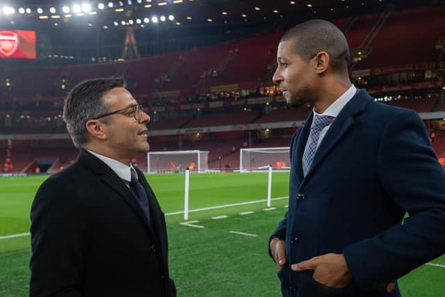 IMPRESSED: Former Leeds United striker Jermaine Beckford, right, pictured with Whites chairman Andrea Radrizzani before the club's FA Cup clash at Arsenal back in January. Picture by Bruce Rollinson.