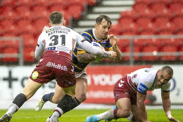 Ritchie Myler on the attack against Wigan Warriors
. Picture: Bruce Rollinson.