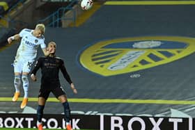 'WEIRDEST GAME': Manchester City defender Kyle Walker sees Leeds United's Gjanni Alioski put a free header over the bar in Saturday evening's 1-1 draw at Elland Road. Photo by PAUL ELLIS/POOL/AFP via Getty Images.