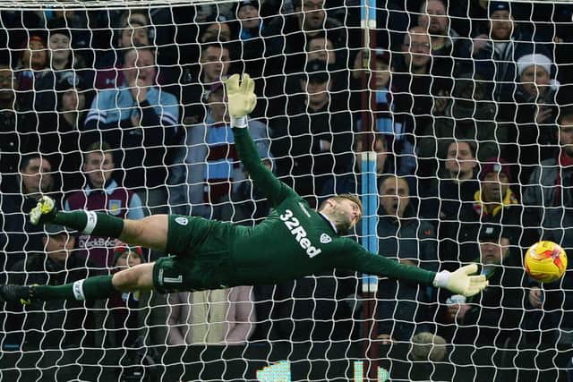 WHITES DAYS: Former Leeds United goalkeeper Rob Green makes a flying save in the 1-1 draw at Championship hosts Aston Villa of December 2016. Picture by Bruce Rollinson.