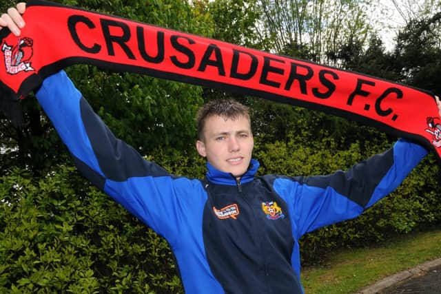PROMISING TALENT - Leeds United and Northern Ireland star Stuart Dallas celebrating his 2010 move to Crusaders from Coagh United