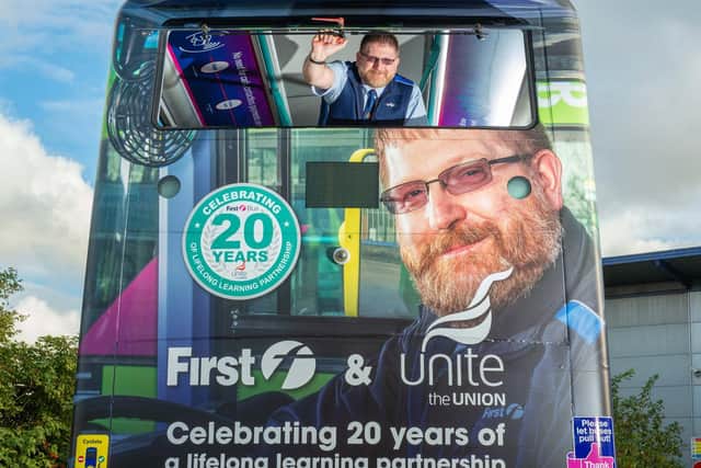 Paul Ackroyd, 52, is celebrating 20 years of mental health training with First Bus and Unite.