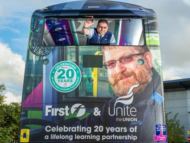 Paul Ackroyd, 52, is celebrating 20 years of mental health training with First Bus and Unite.