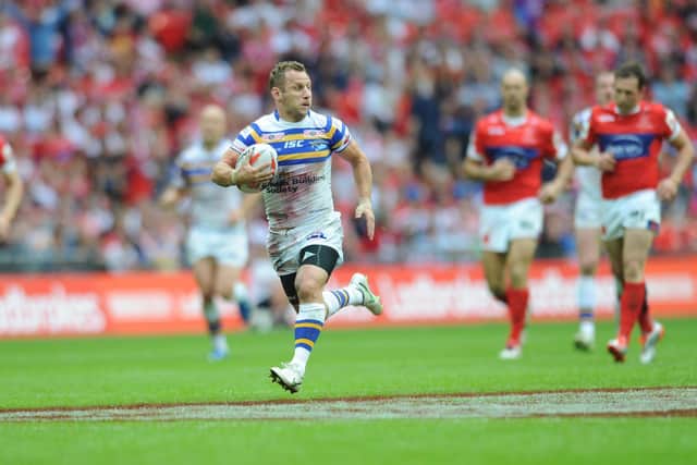 Rob Burrow races in for a try at Wembley five years ago. Picture by Steve Riding.