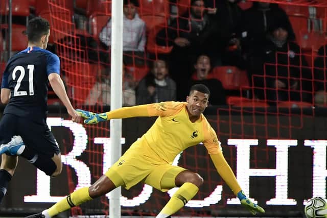 FIRST CHOICE: Record-breaking goalkeeper Alban Lafont in action for France's under-21s in a Euro under-21s qualifier against Switzerland last November. Photo by FABRICE COFFRINI/AFP via Getty Images.