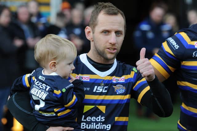 Rob Burrow with his son, Jackson. Picture: Steve Riding.