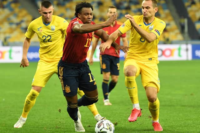 MENACE: Spain's Adama Traore who Leeds will face on Monday night when Wolves come to Elland Road. Photo by SERGEI SUPINSKY/AFP via Getty Images.