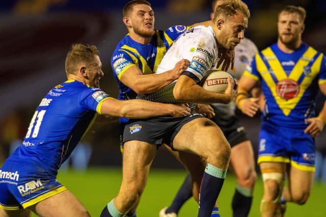 Familiar name: James Harrison - son of Karl - pushes forwards for Leeds.   Picture Bruce Rollinson