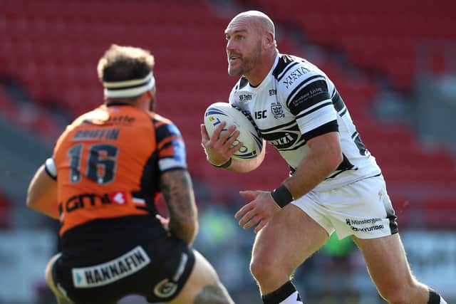 Wembley bid: Hull FC's Gareth Ellis runs at Castleford Tigers' George Griffin during the Black and Whites' Challenge Cup win. Picture: PA