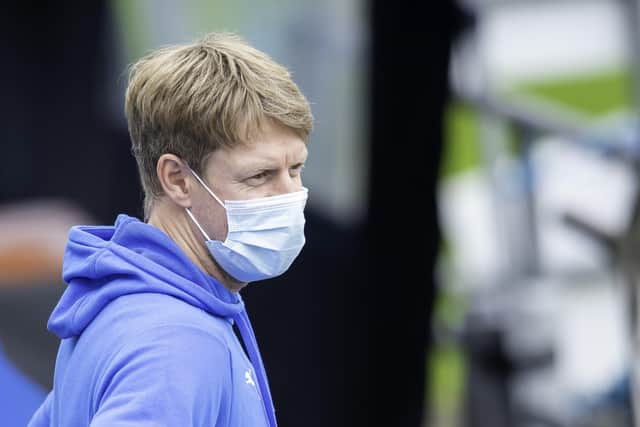 Face time: Yorkshire's Steve Patterson wearing a face mask after returning to training.