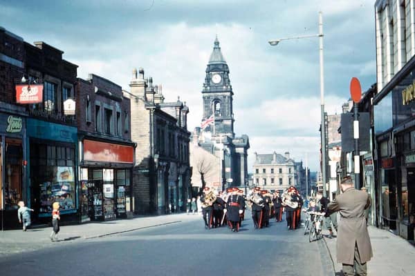 The procession along Queen Street as part of the celebrations to mark 75 years of Morley as a Borough. It took place on Sunday March 19, 1961.