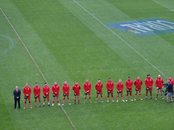 Ian Watson lines up with his Salford Red Devils side at Wembley. Picture: Ed Sykes/SWpix.com